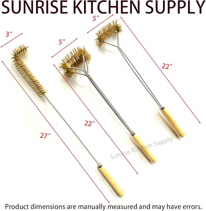 SUNRISE Fryer Brush with Long Handle (Brass, L, Single, and Double Brush)