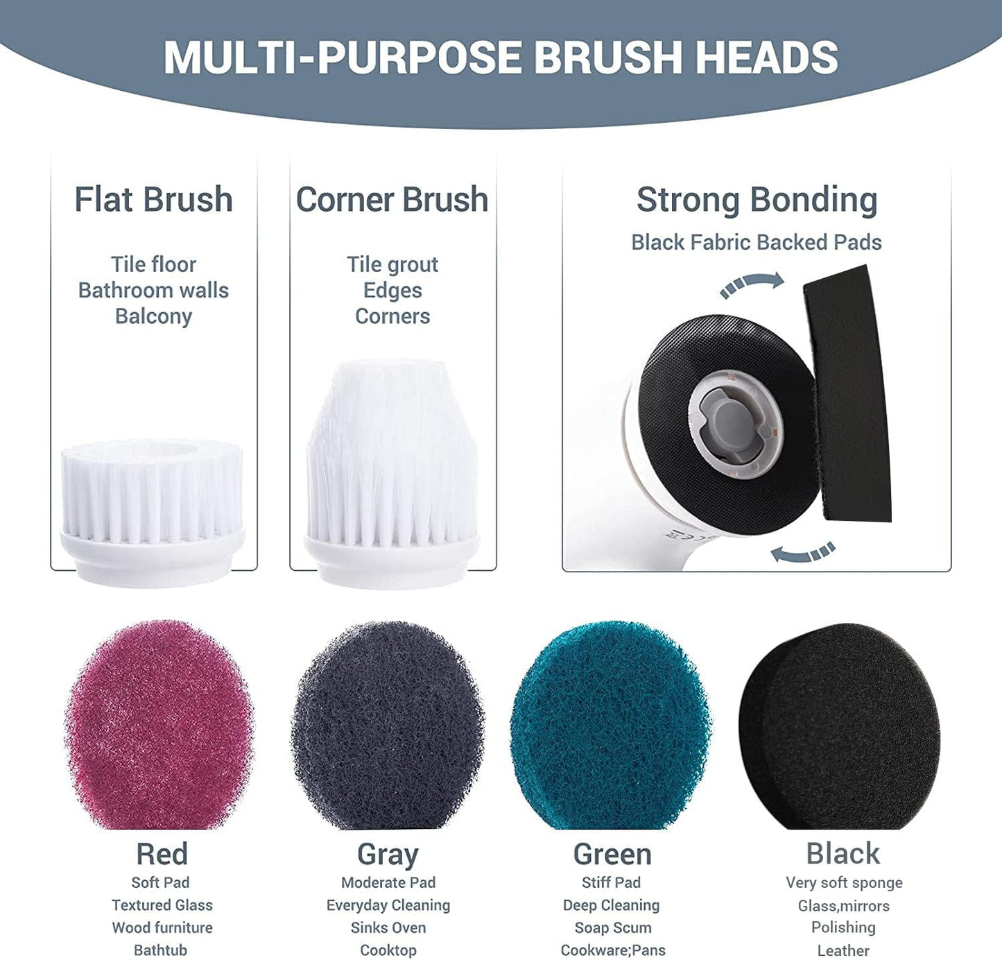 AIRSEE Electric Spin Scrubber, Cordless Power Rotating Brush, 2 Speeds, 6 Replaceable Brush Heads, Handheld Shower Bathroom Scrubber for Cleaning Floors, Windows, Bathtubs, Tiles, Sink, Car
