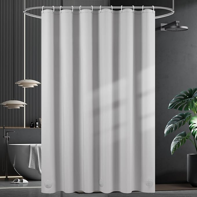 UFRIDAY Grey Shower Curtain Liner Premium PEVA 48 x78 inch,Heavy Duty Shower Curtain with 2 Weighted Magnets, Plastic Waterproof Grey Shower Curtains for Bathroom with 6 Hooks