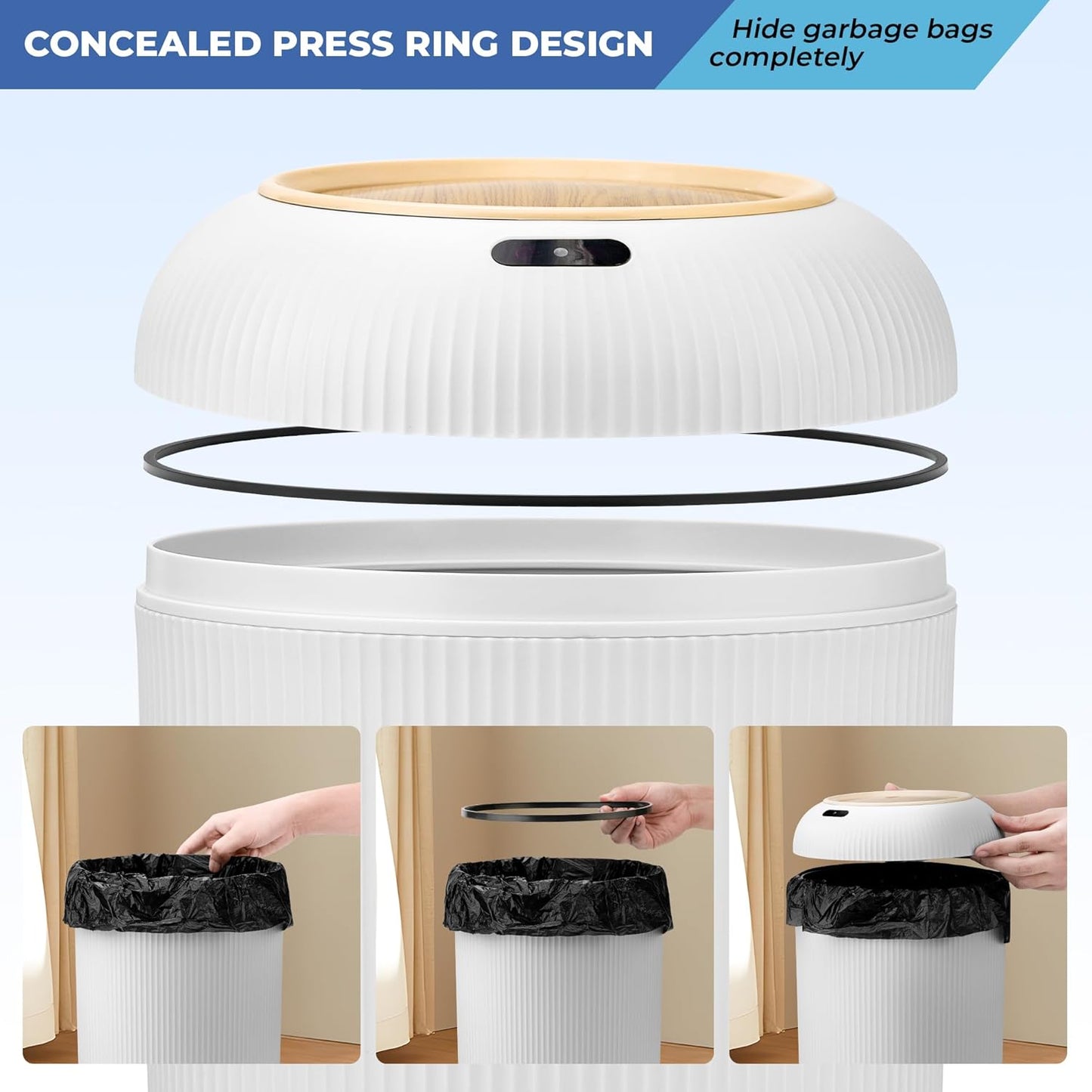 Pukomc Smart Sensor Wastebasket, Convenient and Hygienic Easy to Use, Technology Sensor Waterproof Wastebasket Plastic Trash can for Kitchen, Bathroom, Bedroom, Living Room, Office and Outdoor