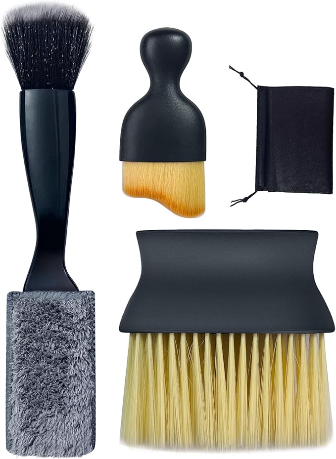 Car Detailing Brush Set, Ultra Soft Boars Hair Car Interior Detailing Brushes, Car Interior Detailing Kit, Car Cleaning Gel Supplies Kit, Car Dust Brush, Car Accessories for Truck, SUV, Interior-3pcs