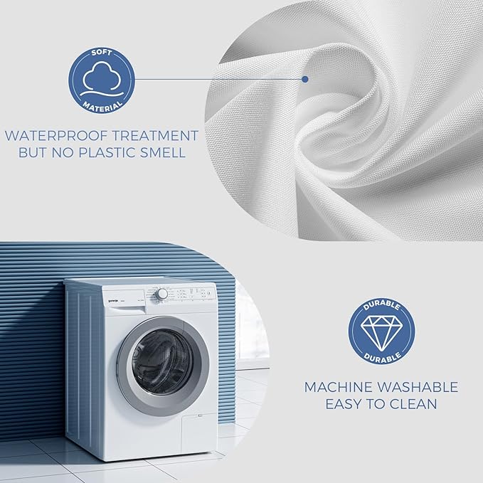 downluxe Waterproof Fabric Shower Curtain Liner, Soft Cloth Shower Liner with 3 Magnets, Machine Washable & Hotel Quality Bathroom Curtain, 70" W x 72" L, White