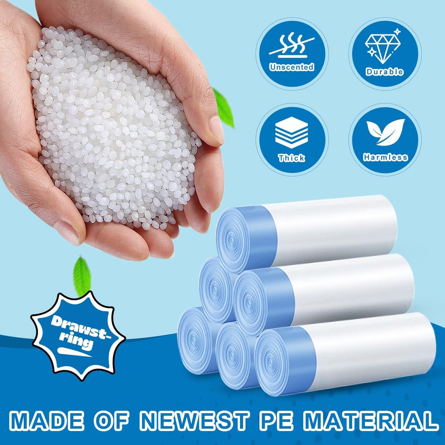 Small Trash Bags 4 Gallon with Drawstring, 1.1 Mil 15 Liter White Thick Unscented Small Plastic Garbage Bags for Bathroom, Wastebasket Liners for Toilet Home Office and Bedroom (4 Gal-120)