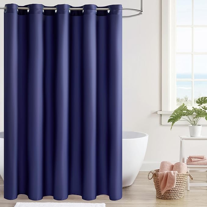 Furlinic Navy Blue Shower Curtain Liner Fabric Waterproof Shower Stall Curtains with Weighted Bottom for Bathroom RV Hotel,36x72 Inch.