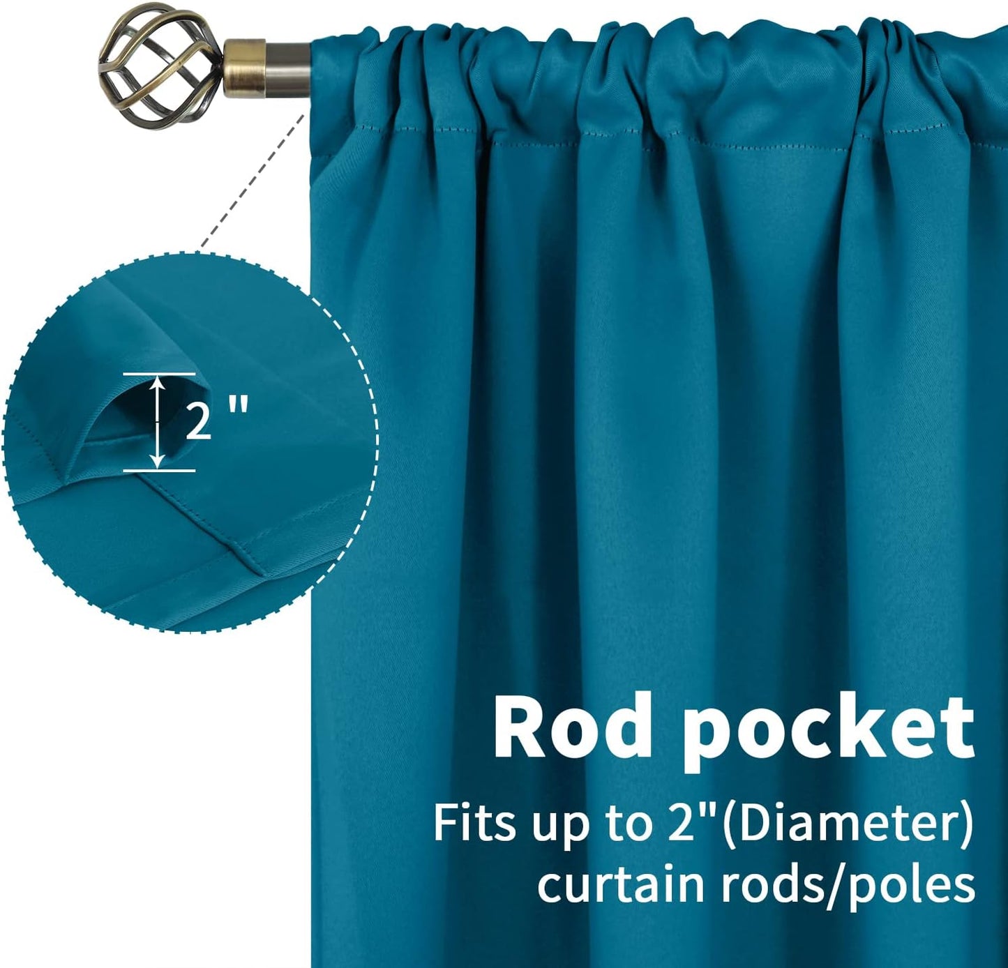 BGment Peacockblue Blackout Curtains 54 Inch Length for Bedroom - Short Thermal Insulated Window Drapes Room Darkening with Rod Pocket for Kitchen Bathroom Living Room, 42 x 54 Inch, 2 Panels