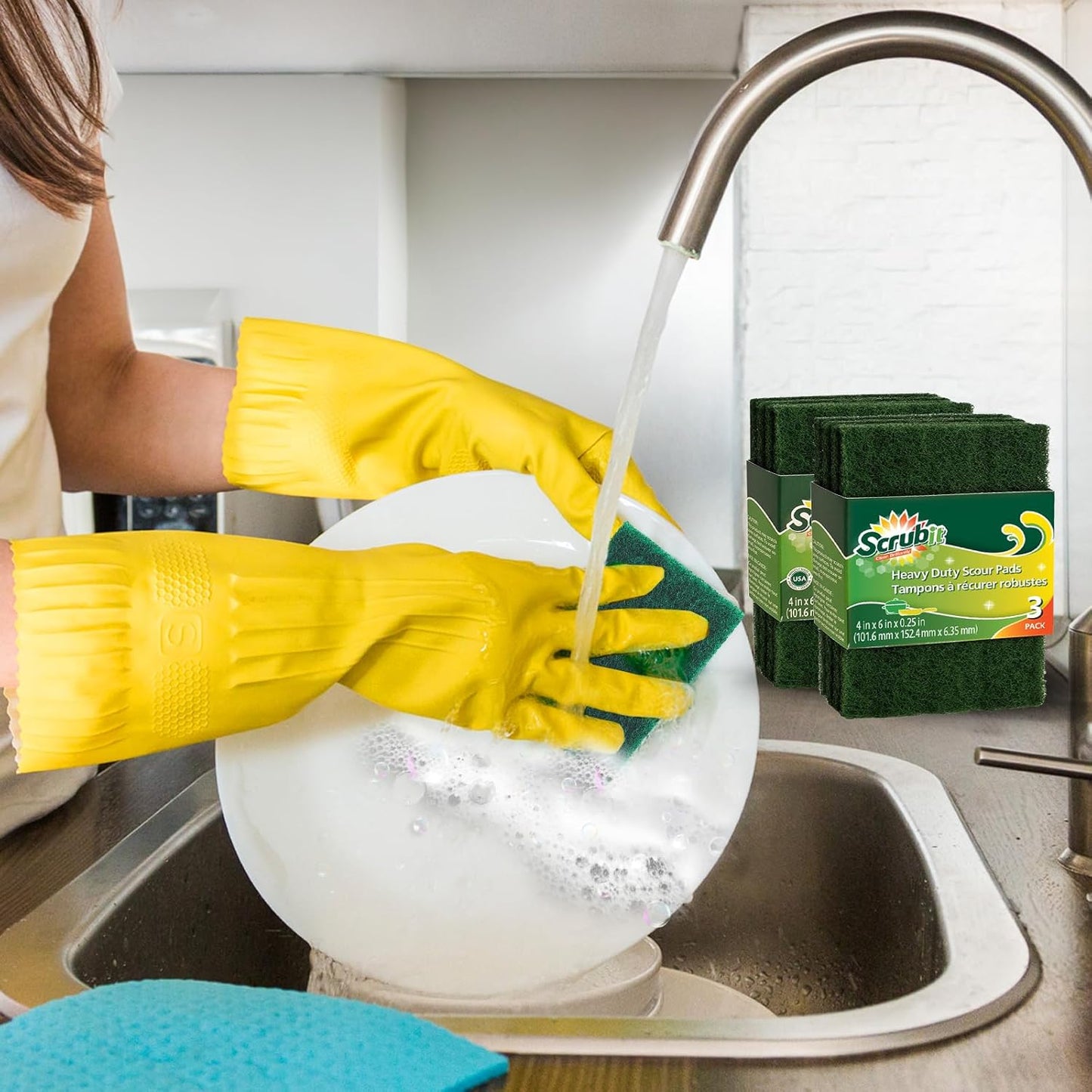 SCRUBIT Scouring Pad - Heavy Duty Scrub Pads for Cleaning Dishes - Non-Scratch Reusable Scrubbing - Green (100)