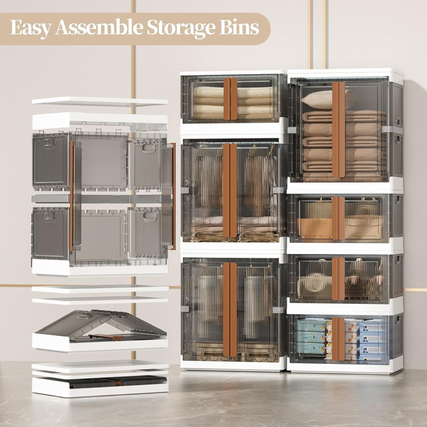 HAIXIN Closet Organizers and Storage, Collapsible Clothing Storage with Closet Rod and Clothes Hangers, Stackable Shelves, 39.6 Gal Wardrobe Organizer for Bedroom, 1 Pack