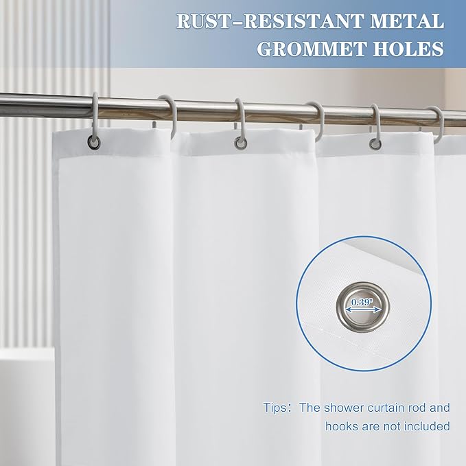Nasitos Fabric Shower Curtain Liners 2 Pack - W72 x H72 - Washable & Water Resistant Lightweight Cloth Shower Liners for Bathroom, Soft Hotel Quality, Standard Size (White, 4 Magnets Included)