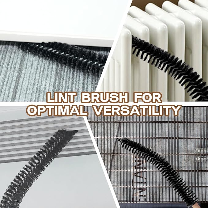 2 Pack Dryer Vent Cleaning Brush Kit: 16.5" Heavy-Duty Lint Removal Tool, Refrigerator Coil & Crevice Cleaner Brush for Stubborn Lint Trap Dust and Pet Hair