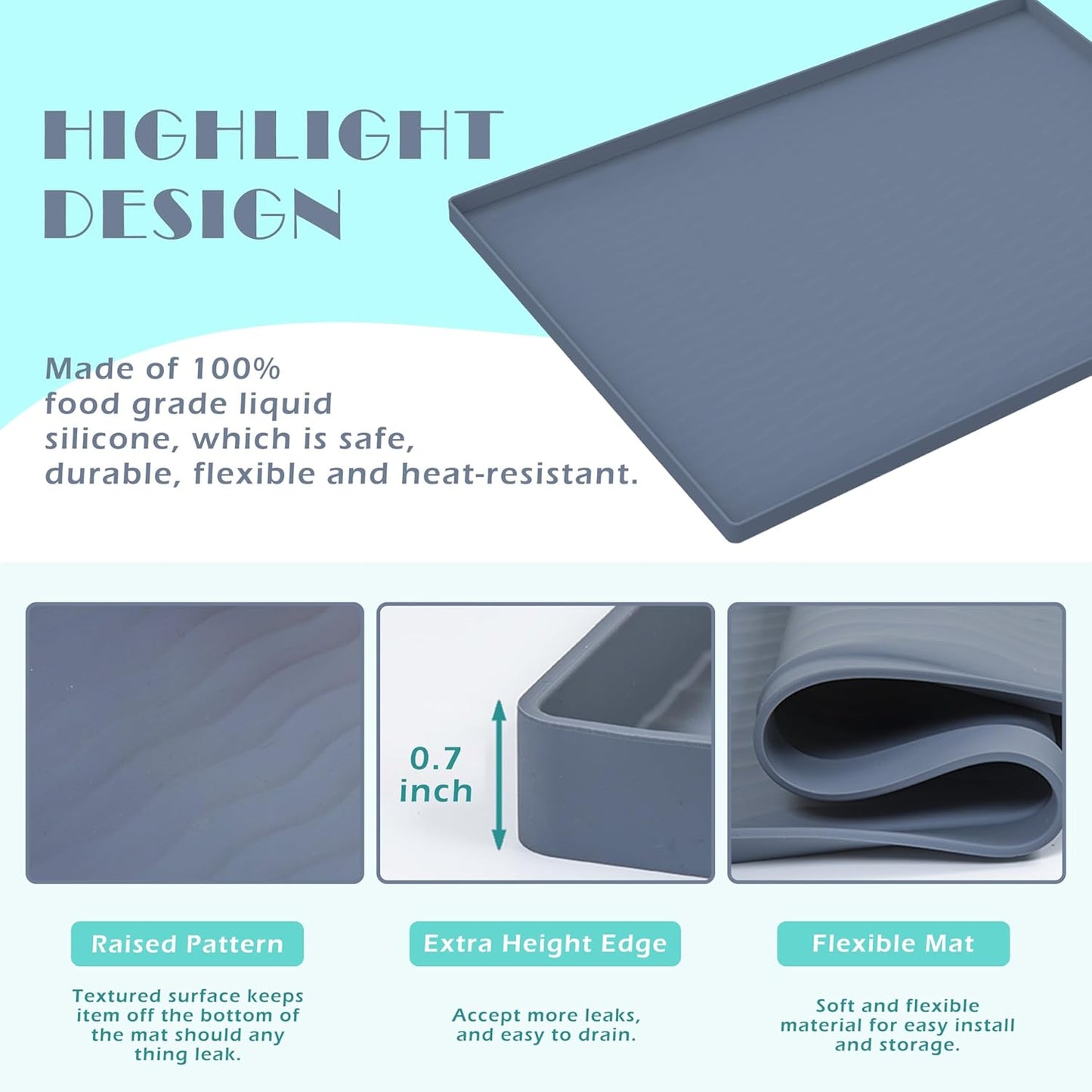 URMONA Waterproof Silicone Under Sink Mat 19'' x 19'' Shelf Liner for Kitchen and Bathroom, Cabinet and Counter Protector, Storage and Organizers, Litter Mat, Pet Cat Puppy Essentials(Dark Grey)
