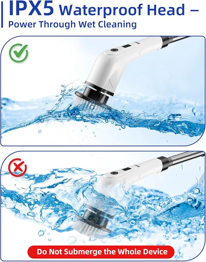 Electric Spin Scrubber with 6 Replacement Brush Heads, Cordless Dual Speed 360/300 RPM Cleaning Brush with 2500mAh Battery for Bathroom, Tub, Tile & Floor Cleaning