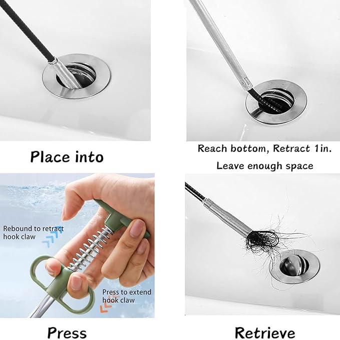 Upgrade Drain Snake for Hair Clogs, 76'' Four claw grabber pickup tool for Litter Pick, Home Sink, Drains, Toilet, Snake Drain Hair Remover