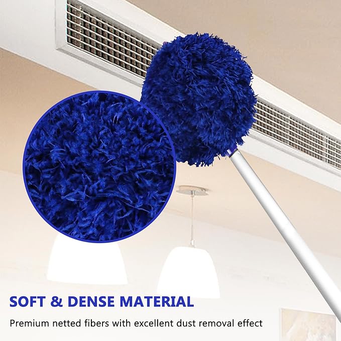 Ceiling Fan Cleaner Duster Reusable Microfiber Ceiling Fan Blade Cleaner Removable Duster with Extension Pole Adjusts 13 to 49.7 Inch for Cleaning Walls Furniture Door Window Top (Dark Blue)