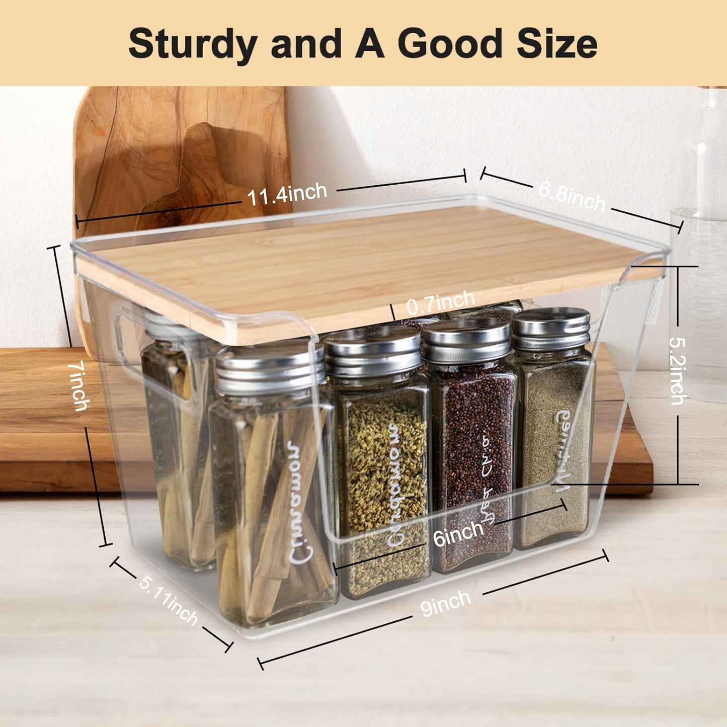2 Pack Pantry Organizers Storage for Kitchen, Storage Bins with Bamboo Lids, Large Capacity, Clear Stackable Storage Containers forHome, Cabinet, Shelf, Food Storage & Fridge Organization
