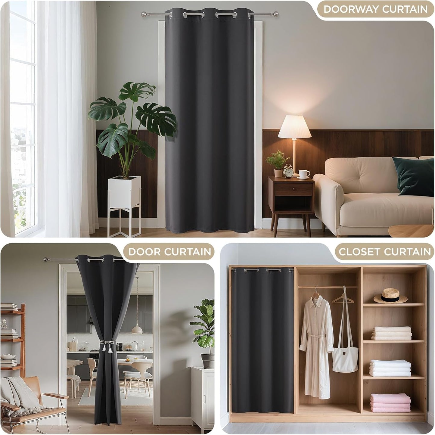 Joydeco Blackout Door Curtain for Doorway Privacy 96 Inches Long, Grommet Closet Curtain for Open Closet, Room Divider for Bedroom Living Room (Grey, 52Wx96L, 1 Panel)