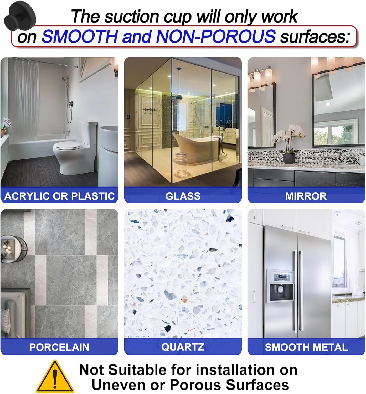 Suction Cup Hooks for Shower, Removable Towel Hooks for Bathroom Window Glass Door Wall, Bath Robe Looafh Hook for Hanging - 4 Pack, Black