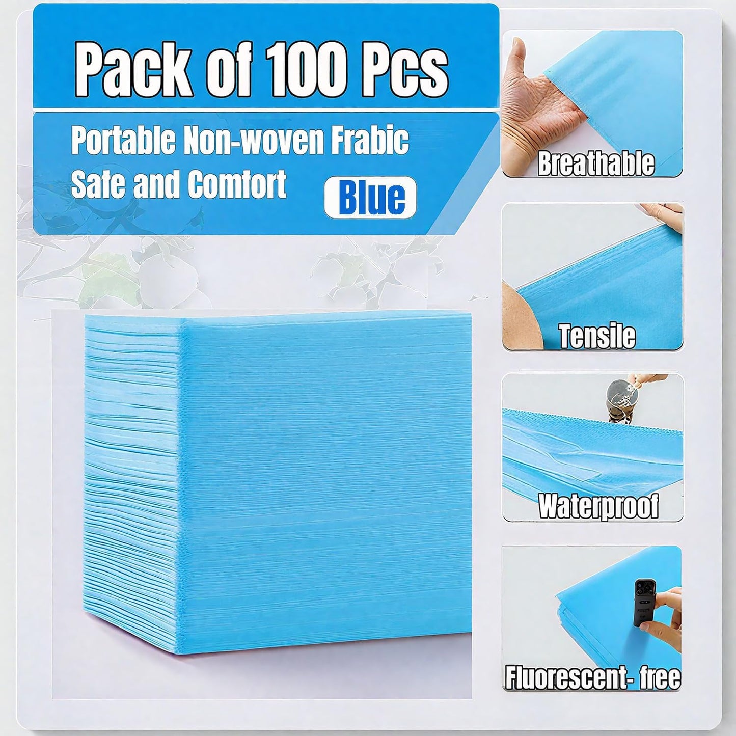 100 PCS Disposable Massage Table Sheets Spa Bed Covers 71"x31" -Non Woven Fabric Waterproof Protector for Waxing, Tattoo, Beauty Salon,Facial, Esthetician Table Bed (Blue)