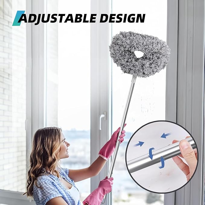 DRQ Ceiling Fan Cleaner Duster, 2 Pack Reusable Microfiber Duster with Extension Pole, 13 to 50 Inch Fan Blade Cleaner, Removable Dusters for Cleaning Walls Bookshelves Door Window Top (Grey)