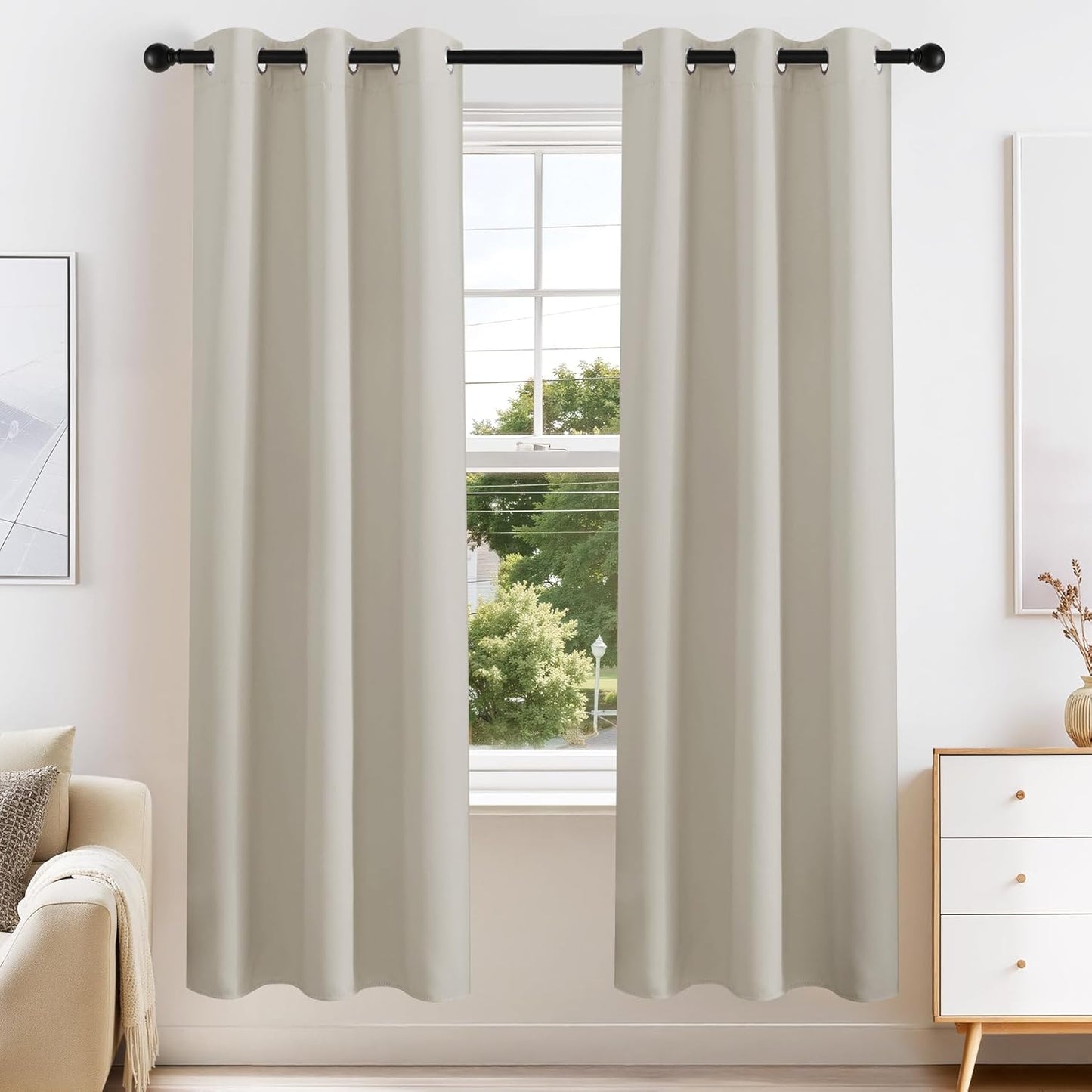 PONY DANCE Blackout Curtains for Bedroom 72 Inch Length 2 Panels Set, Privacy Thermal Insulated Room Darkening Grommet Drapes for Living Room Window, W34 x L72 Inch, Cream