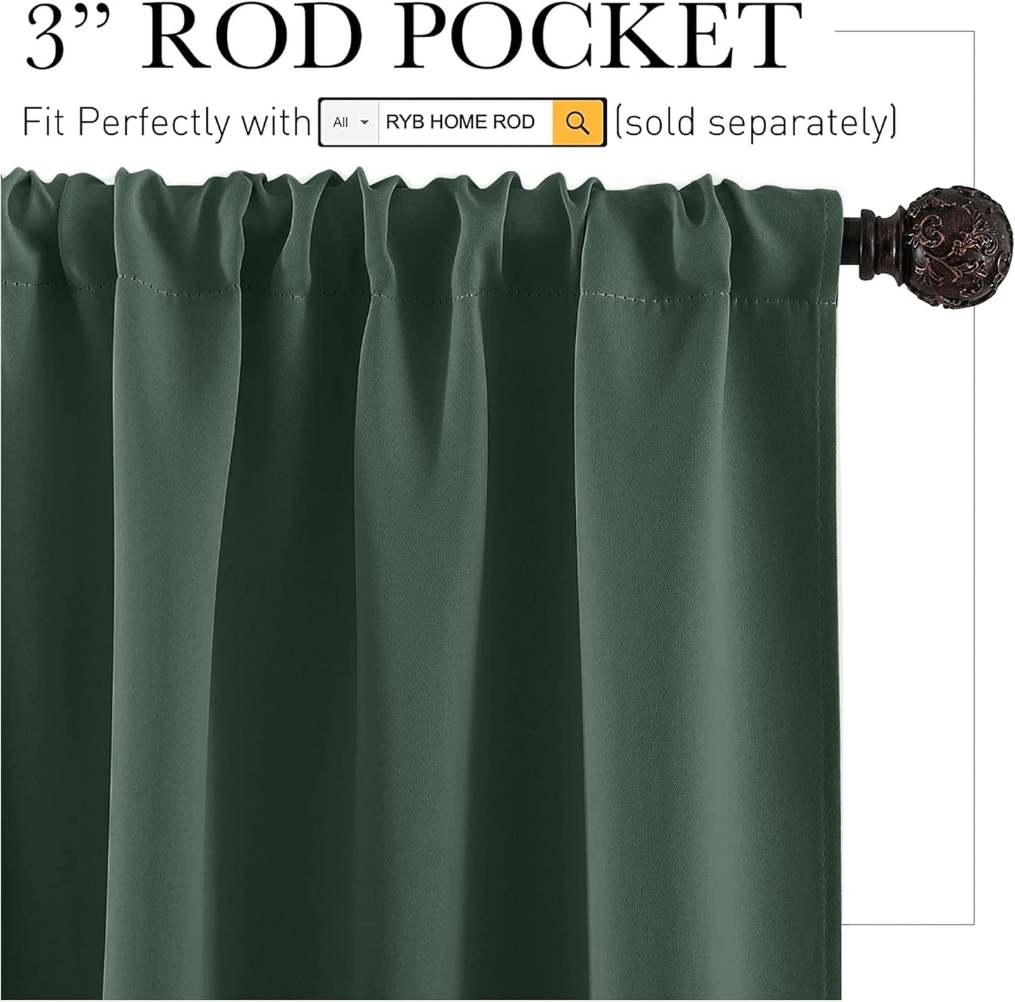 RYB HOME RV Camper Door Window Curtains -Blackout Privacy Curtains & Drapes for Bathroom Bedroom Kitchen Portable Travel Trailer Small Window Decor, W 34 x L 24, Dark Green, 2 Panels