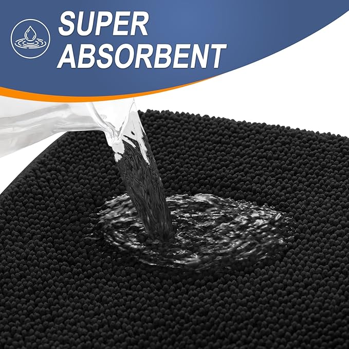 OLANLY Thick Memory Foam Bath Mat Rug 59x20, Extra Soft Absorbent Bathroom Rug, Quick Dry Bath Mats, Non-Slip, Machine Washable Carpet for Bathroom, Tub and Shower, Home Decor Accessories, Black