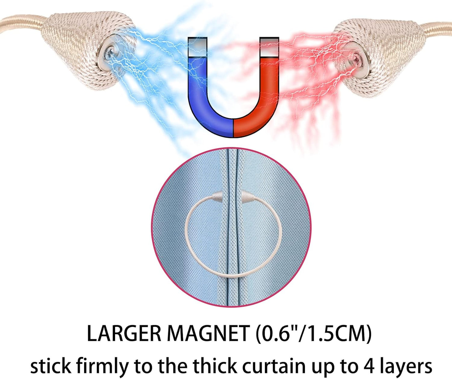 2 PCS Magnetic Curtain Tiebacks, European Style Convenient Drape Tie Backs Holdbacks for Thin or Thick Home & Office Window Draperies, No Tools Required（Beige）