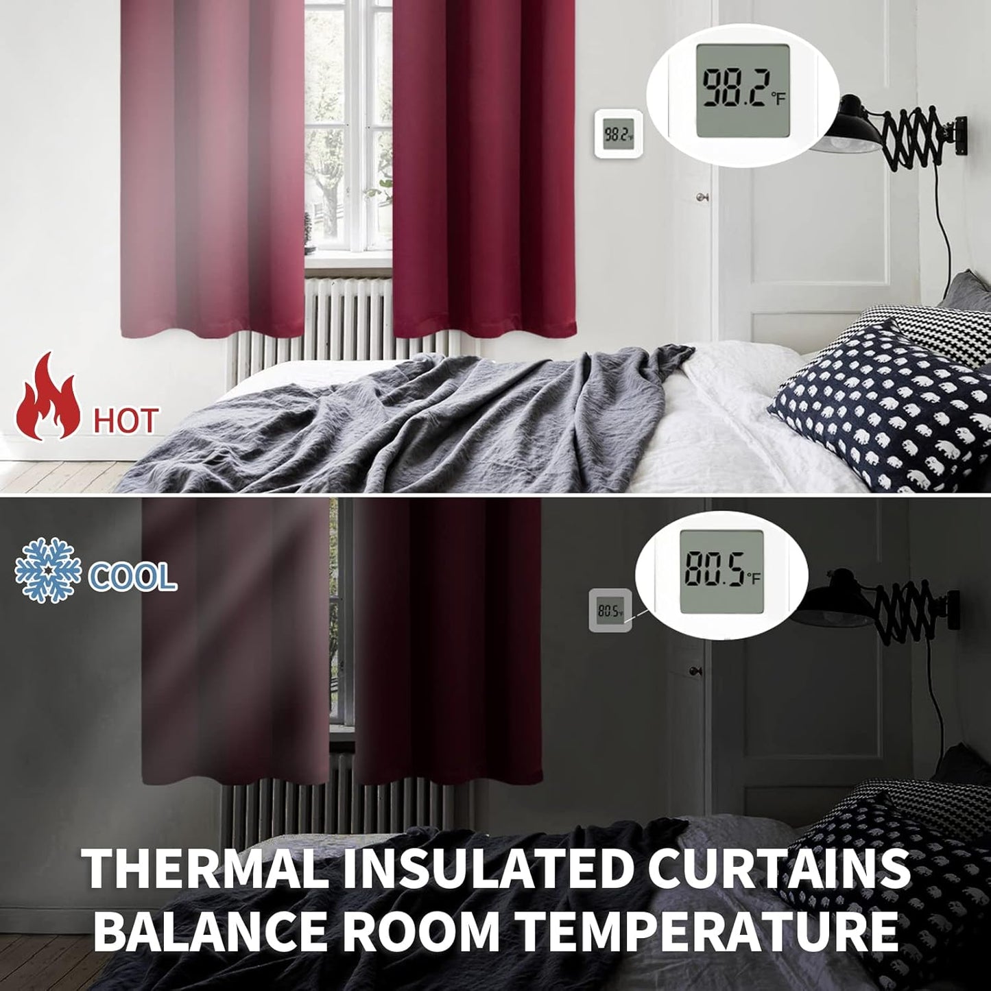 BGment Burgundy Blackout Curtains 72 Inch Length 2 Panels for Living Room - Thermal Insulated Drapes with Rod Pocket Privacy Christmas Decor for Dining Bedroom, 52 x 72 Inch