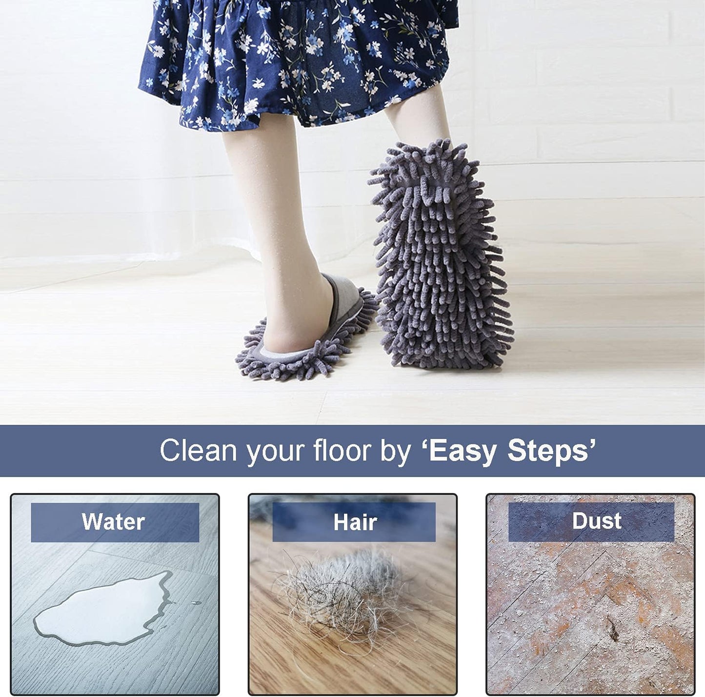 Women's Microfiber Floor Cleaning Mop Slippers with Terry Towel Fabric