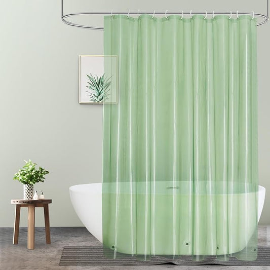 UFRIDAY Green Clear 72 x 84 Shower Curtain Liner,Extra Long Clear Shower Curtain Liner 84 inches Long,12 Rust Resistant Metal Grommets, 5 Weighted Magnet Hem