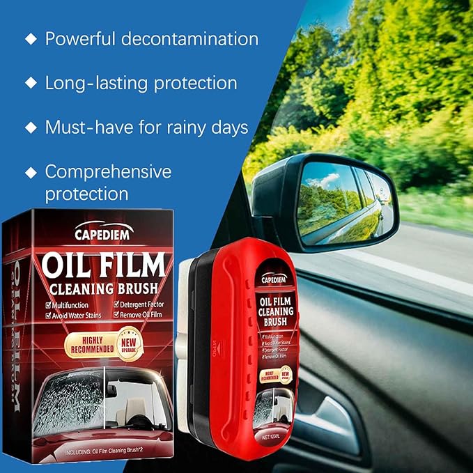 CAPEDIEM 2025 NEW Fululuer Automotive Oil Film Cleaning Brush for Car Windows, Clear Vision Glass Cleaner, Windshield Cleaner, Anti-Rain Fog Cleaning Glass Brush with Refill, Improves Clarity