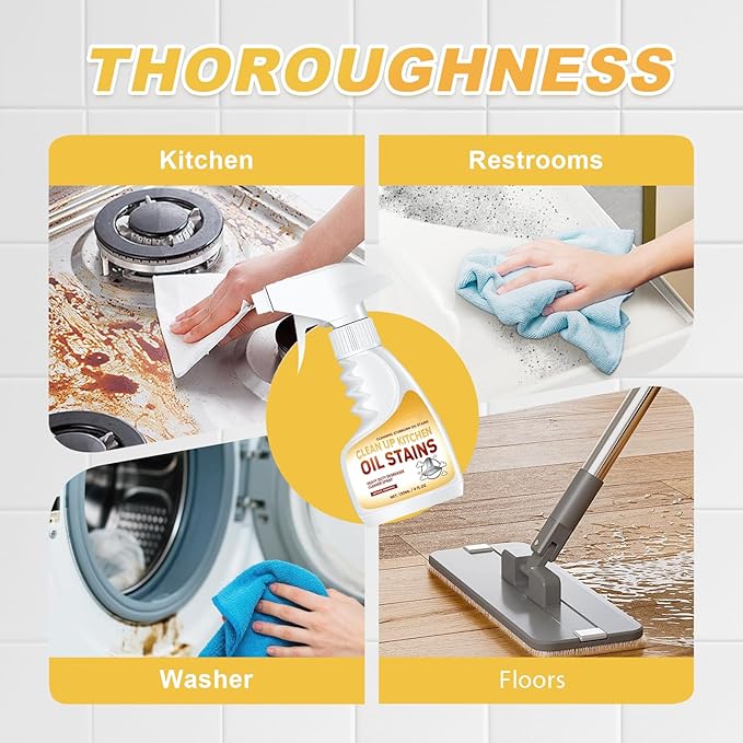 Heavy-Duty Kitchen Degreaser Foam Cleaner, Powerful Kitchen Degreaser Spray & Dual Side Scrub Sponge Set Grease Remover for Stove Range Hood (1, Standard)