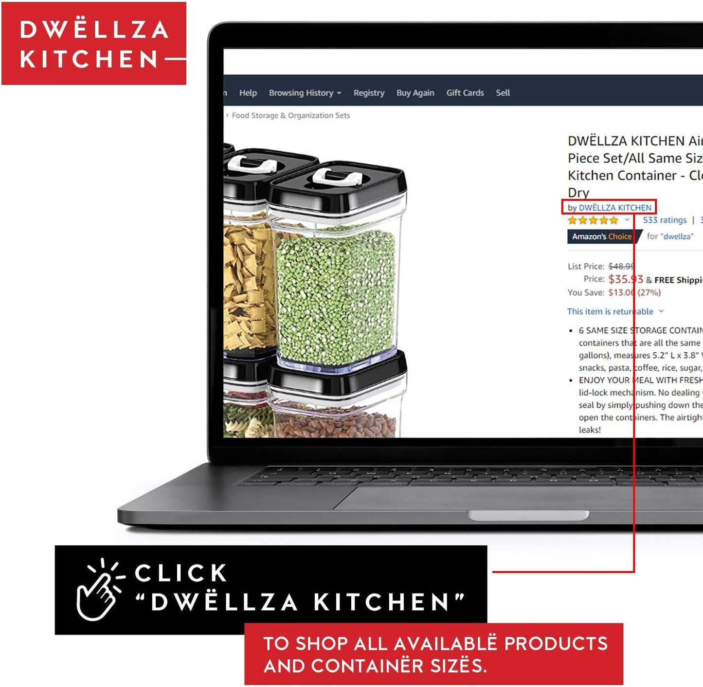 DWËLLZA KITCHEN Mini Airtight Food Storage Containers with Lids – Set of 6 Clear Plastic Small Pantry Containers for Spices, Candy, Nuts, Coffee or Tea, BPA-Free, Keeps Food Fresh & Dry