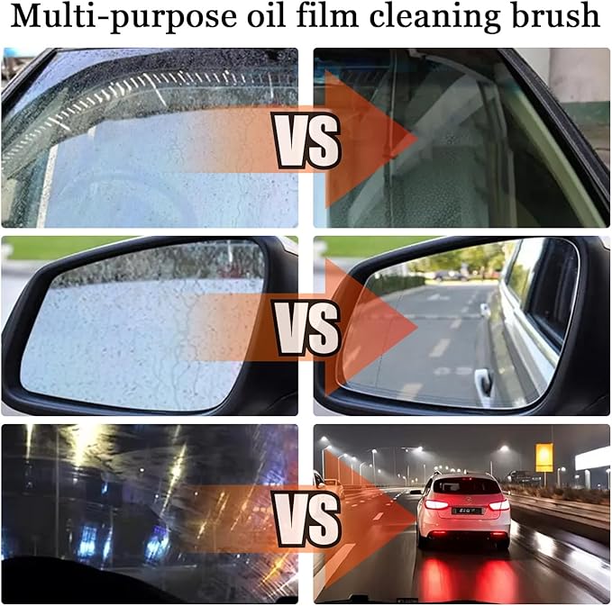 Fululuer Automotive Oil Film Cleaning Brush, Windshield Cleaner for Car Windows & Glass, Clear Vision Glass Cleaner with Anti-Rain & Anti-Fog Coating, Includes 1 Refill Bottle