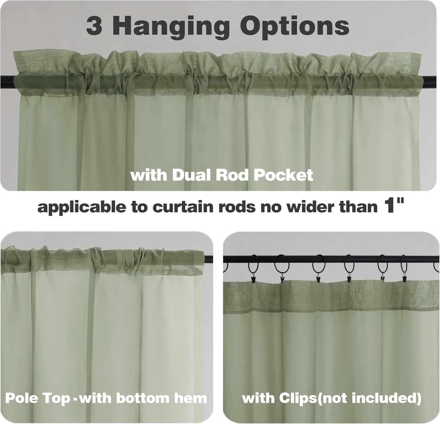 Chyhomenyc Extra Long Sage Green Sheer Curtains 120 Inches Long 2 Panels, Light Filtering Green Curtains for Living Room, Soft Gentle Voile Rod Pocket Bedroom Window Drapes, 59Wx120L Inch, 10FT, 2PCS