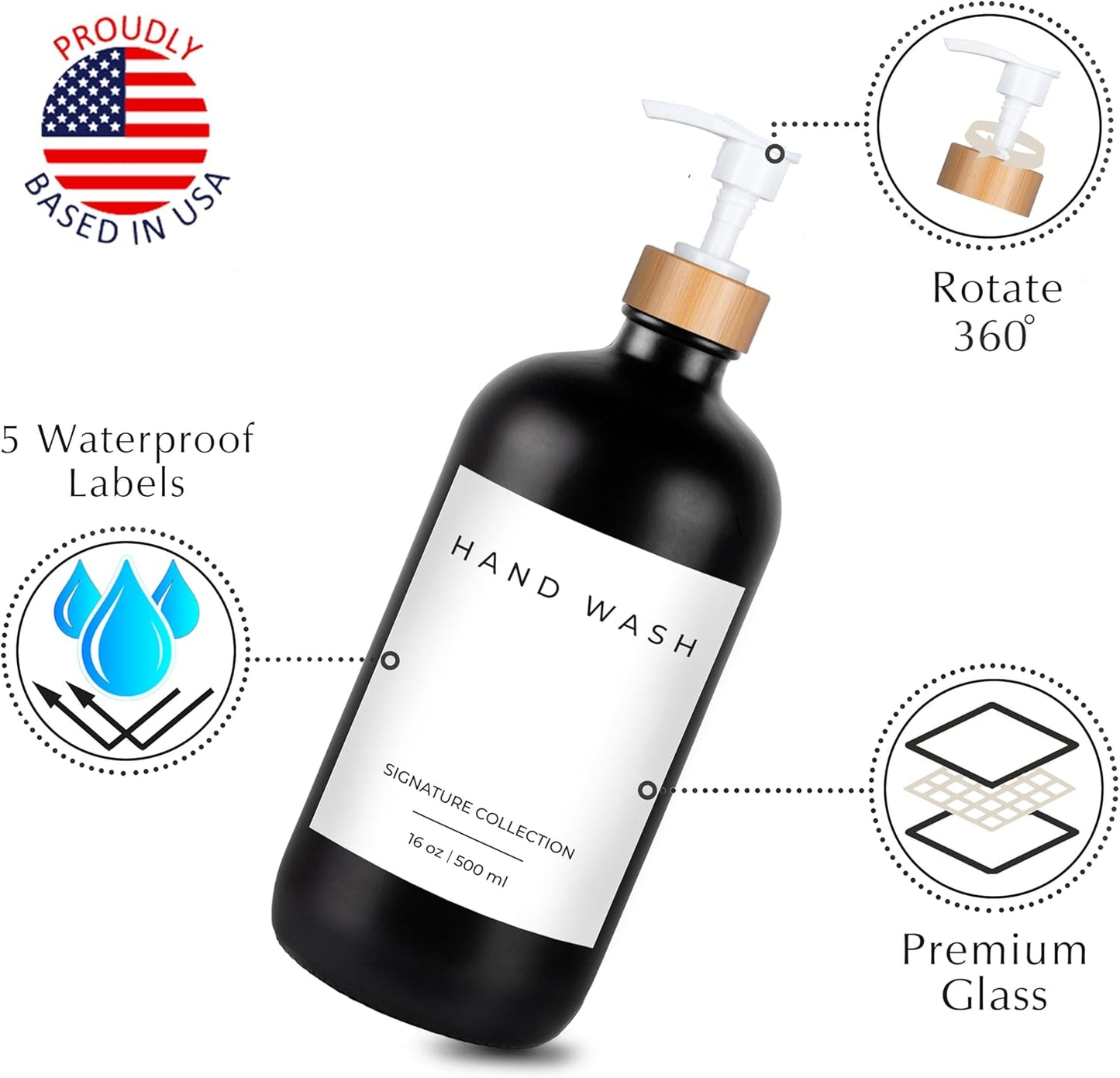 Emerson Glass Soap Dispenser Set - Kitchen & Bathroom, 16 Oz, 2 Pack