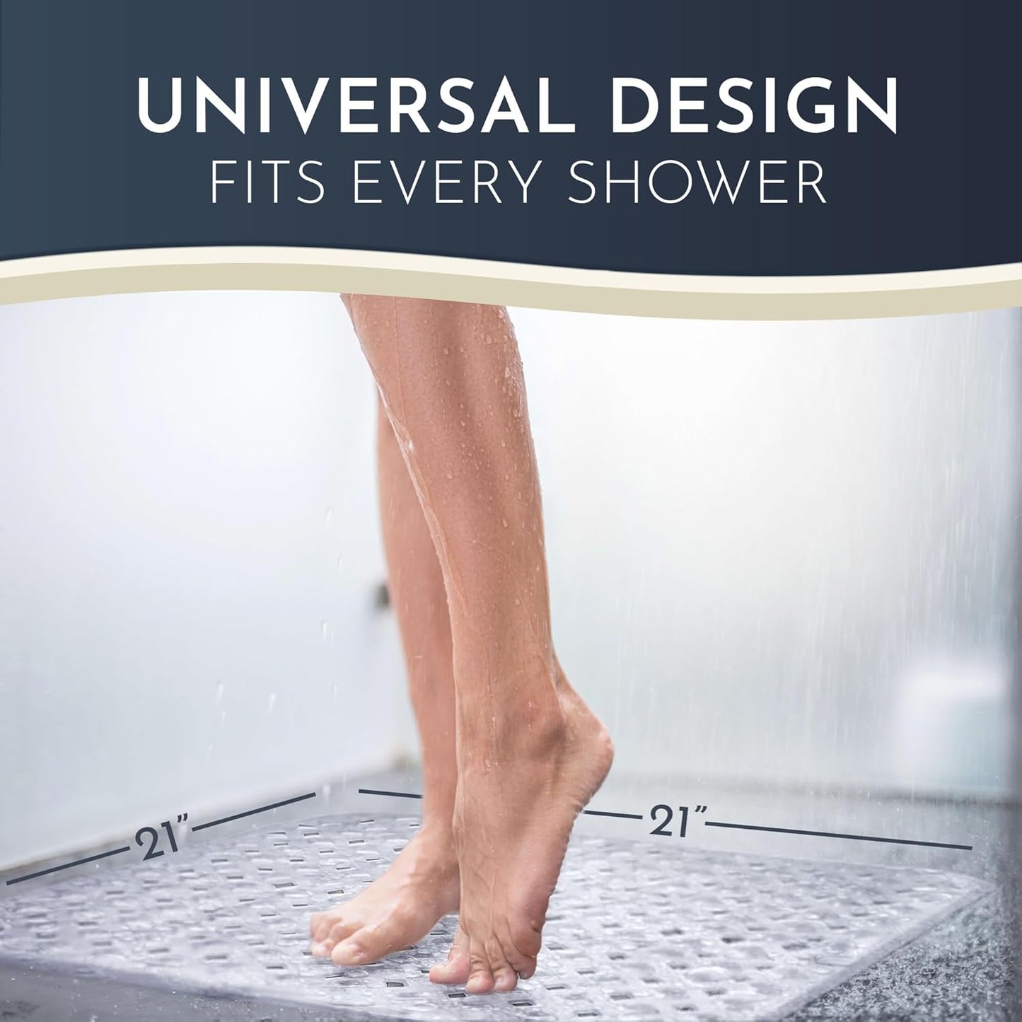 Homerella Anti Slip Shower Mat | Anti Mold Non Slip Bathtub Mat for Inside Shower | Square Floor Shower Mat 21 x 21 inch with Suction Cups for Grip & Hooks Hanging and Quick Drying | Machine Washable