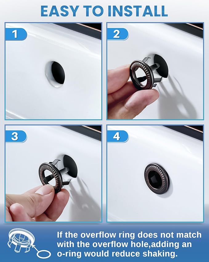 2 Pack Sink Overflow Ring, WOWOW Bathroom Kitchen Sink Basin Trim Copper Overflow Cover Hole Insert Cap, Vanity Sink Trim Rings (Oil Rubbed Bronze)