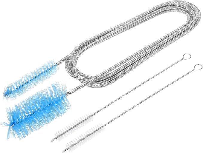 HARFINGTON 3pcs Flexible Long Drain Brush Straw Cleaner Set 78.74" Stainless Steel Double Ended Hose Brush with 8" Nylon Long Tube Pipe Cleaning for Fish Tank Sink Pipe, Blue