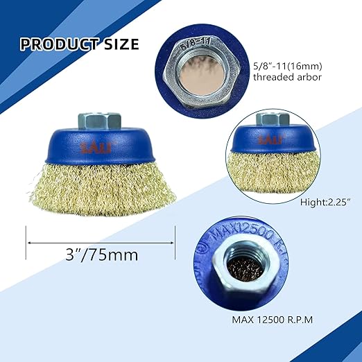 SALI 24 Pack Wire Cup Brush, 3 Inch Coarse Crimped Cup Brush for Grinders, with 5/8-11 Inch Arbor for Heavy Cleaning Rust, Stripping and Abrasive, for Angle Grinder