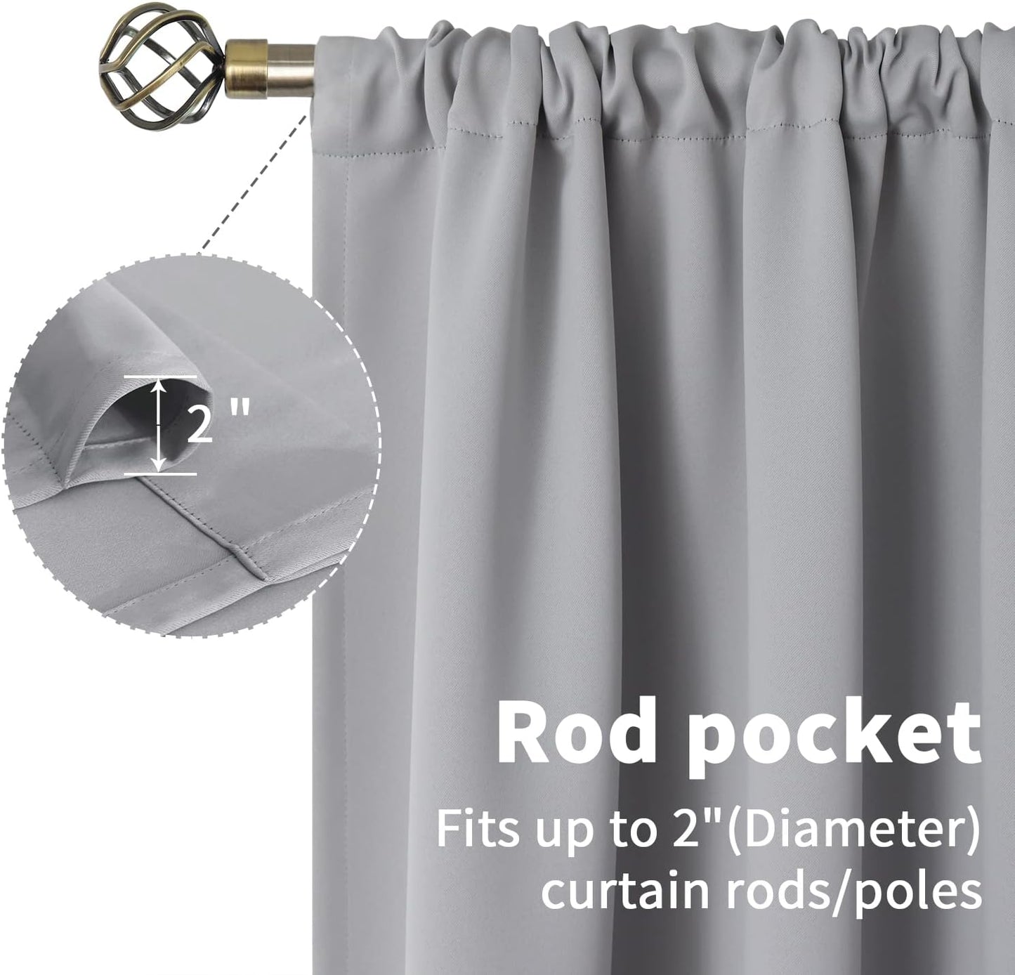 BGment Rod Pocket Room Darkening Curtains 63 Inches Long for Bedroom - Thermal Insulated Blackout Curtains for Living Room, 42 x 63 Inch, 2 Panels, Light Grey