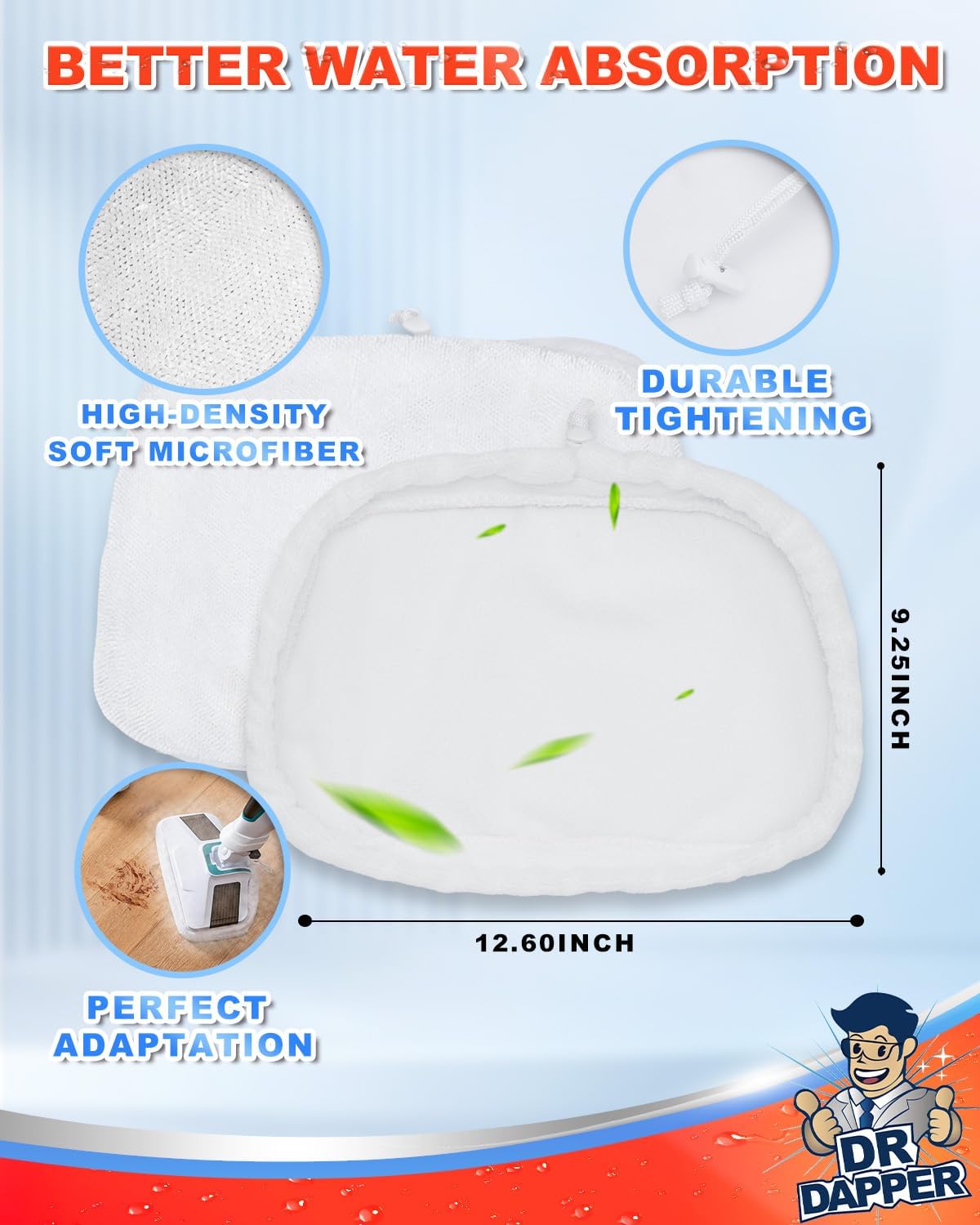 DR DAPPER 4 Pack SMP01 Steam Mop Pads Compatible with Kenmore SM2060 S200 Series, Steam-Mop Reusable Washable Floor Mop Pad for Hardwood Floor Steam Cleaner