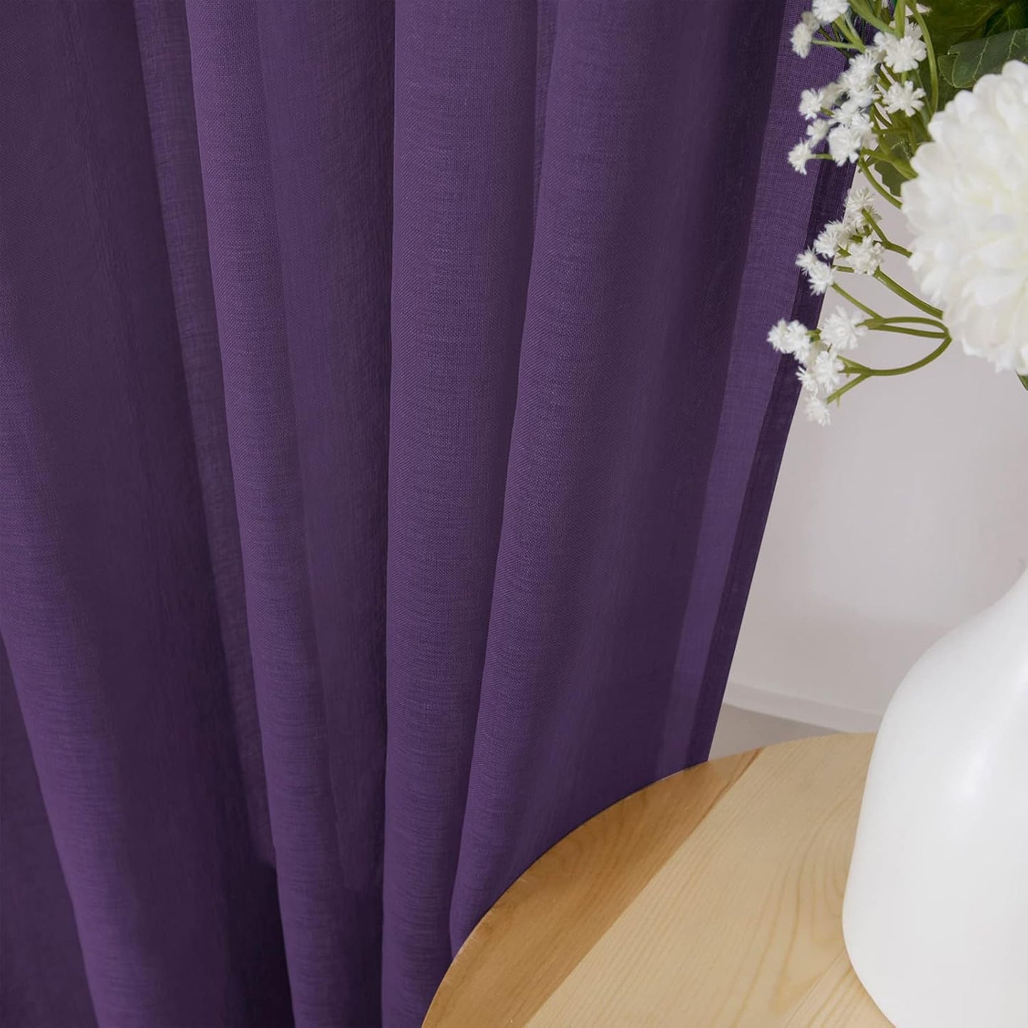 Tollpiz Sheer Curtains Linen Textured Bedroom Curtain Sheers Light Filtering Rod Pocket Voile Curtains for Living Room, 54 x 84 inches Long, Royal Purple, Set of 2 Panels