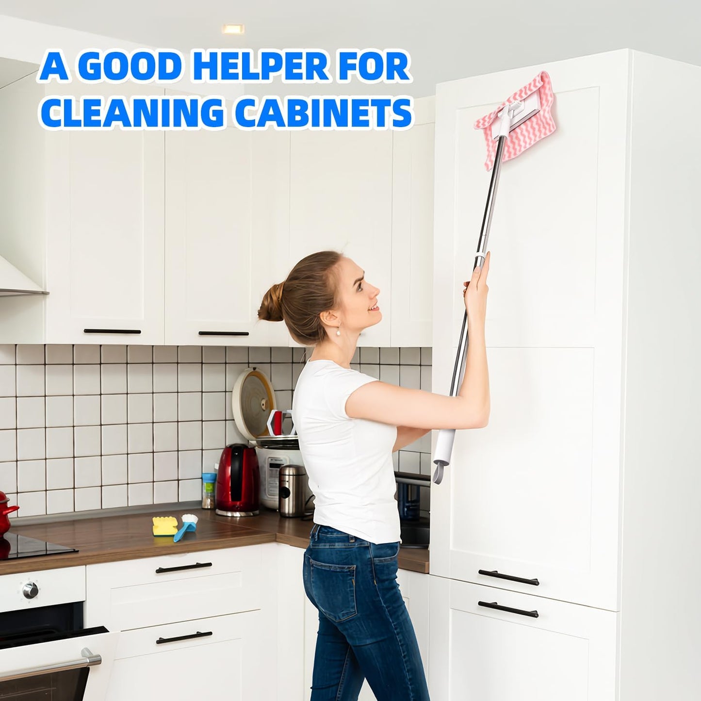 2025 New Disposable Dust Mop with a Mini Foldable Desktop Mop, Multi Surface Cleaning Flat Dust Mop for Dry Wet Disposable Pads for Kitchen Wall Bathroom Toilet Corners (Mini Mop Set)