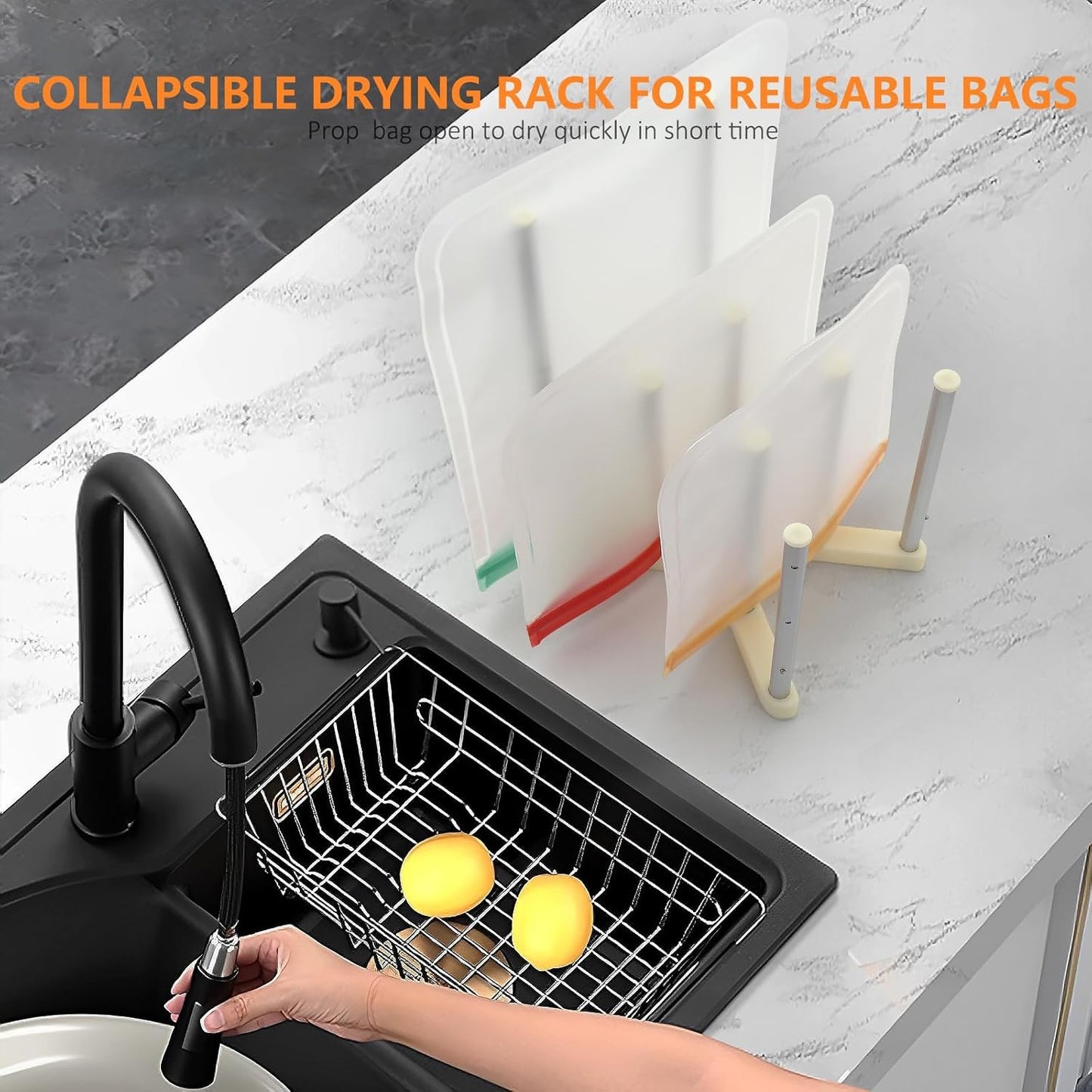 Reusable Storage Bag Drying Rack, Retractable Metal Bottle Drying Rack,Collapsible Cup Draining Rack for Water Bottles, Mason Jars,Mugs,Glass and Sports Bottle (2 PCS)