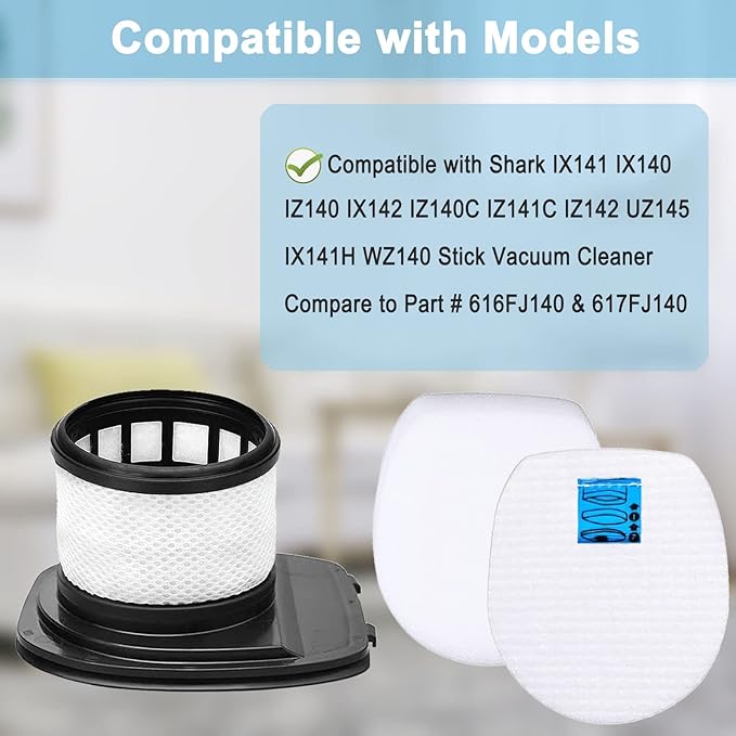 IX141 Vacuum Filter Compatible for Shark Rocket Pro IX141 IX140 IZ140 IX142 IZ140C IZ142 UZ145 IZ141C IX141H Stick Vacuum, Part #616FJ140 & 617FJ140,1 Pack HEPA Filter 2 Pack Foam & Felt Filter