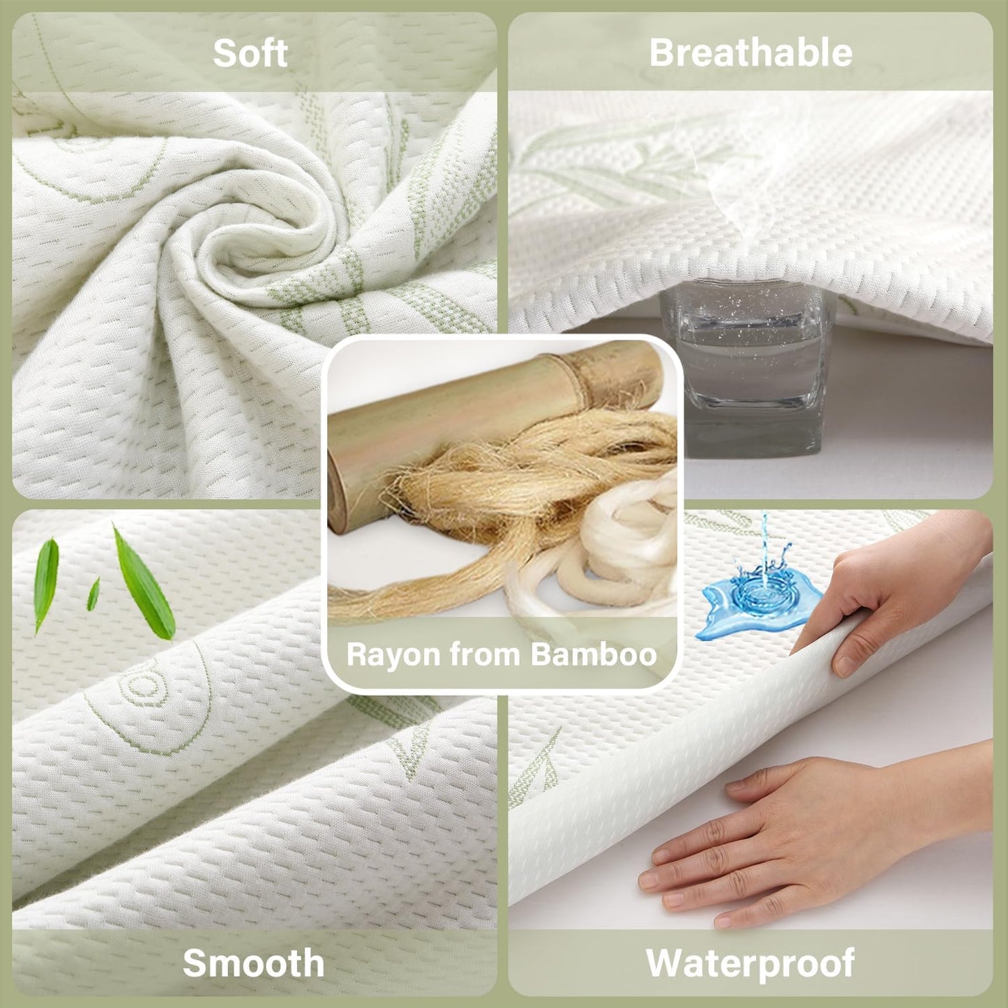 Queen Mattress Protector Waterproof Mattress Pad Washable Bamboo Rayon Mattress Cover Breathable Noiseless Bed Protector 5" - 21'' Elastic Fitted Deep Pocket