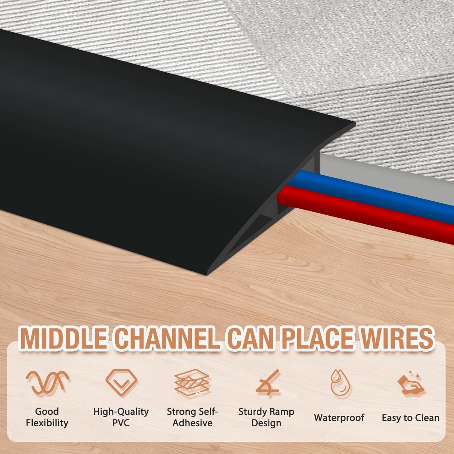 Floor Transition Strip Self Adhesive Vinyl Door Threshold for Doorways Carpet Edging Trim Overlap Edge Reducer for Laminate Floor, Carpet, Tile (Black, 2/5" to 3/5", 3.3Ft)