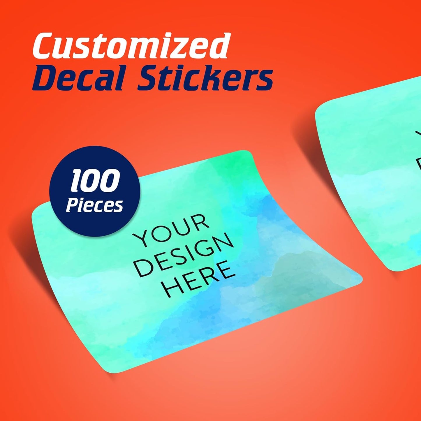 100 Custom Vinyl Stickers - Upload Your own Image, Text, Design, Logo - Personalized Logo Labels for Handmade, Packaging, Bottle, Jars, Candle, Brand Stickers (Blue Green, 3x2)