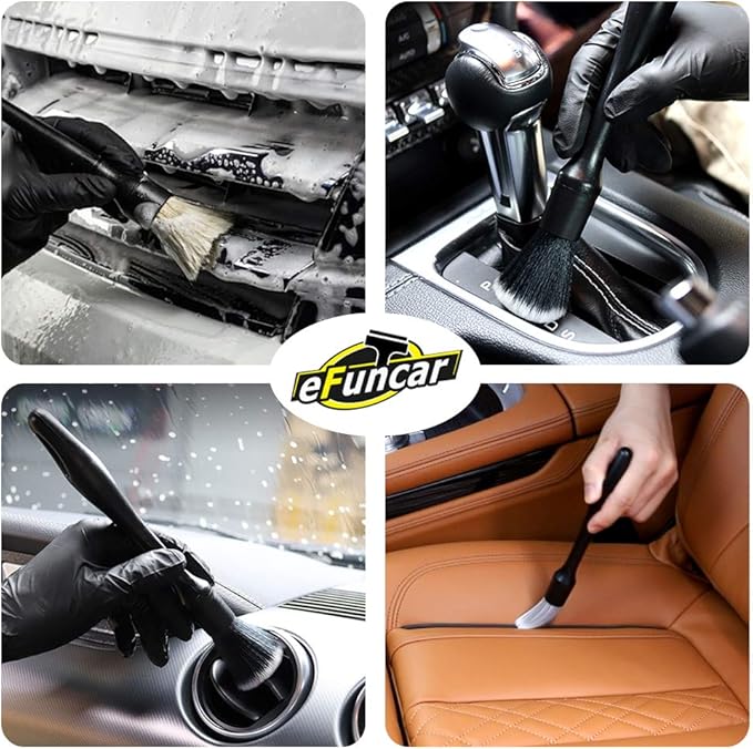 Car Detailing Brush Kit - 3 Pack, Auto Boar Hair Detail Brush Set Automotive Interior Exterior No Scratch Microfiber Detailing Brushes for Cleaning Air Vents, Engine Bays, Dashboard & Wheels