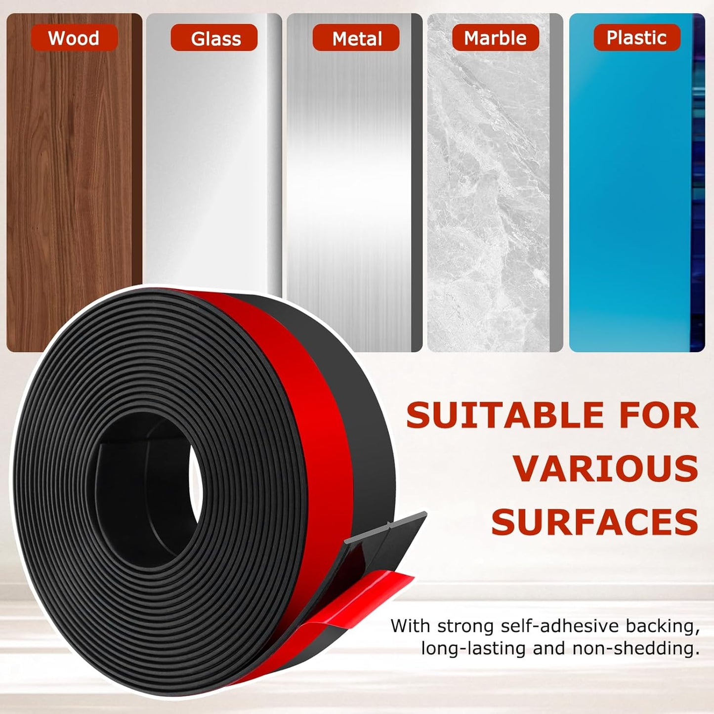 Weather Stripping Self Adhesive Door Draft Stopper Flexible Shower Door Bottom Seal Silicone Seal Strip for Sliding Glass Windows Side Gaps (Black, 2 Inch Wide x 40 Feet Long)